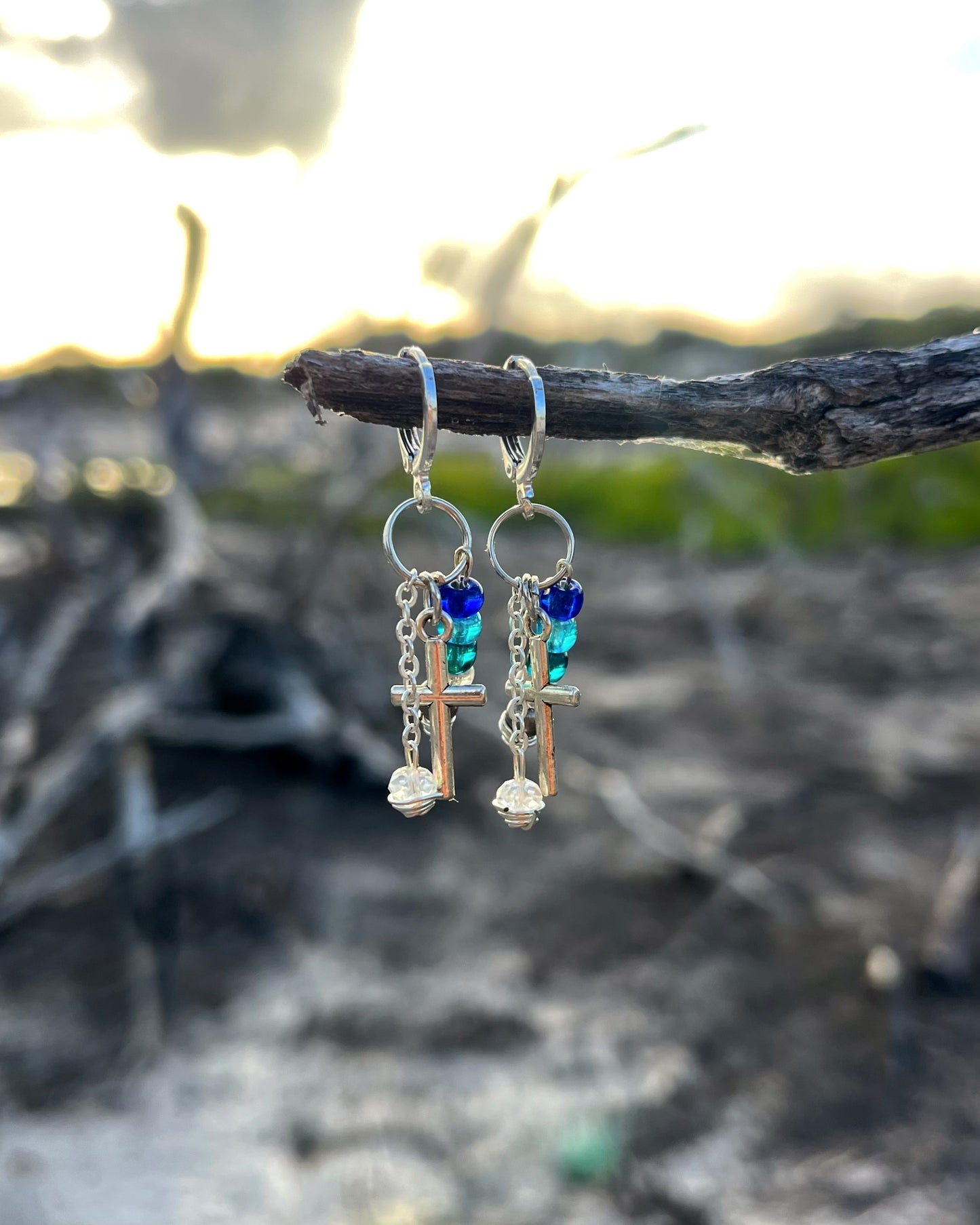 Blue Hour Cross Earrings