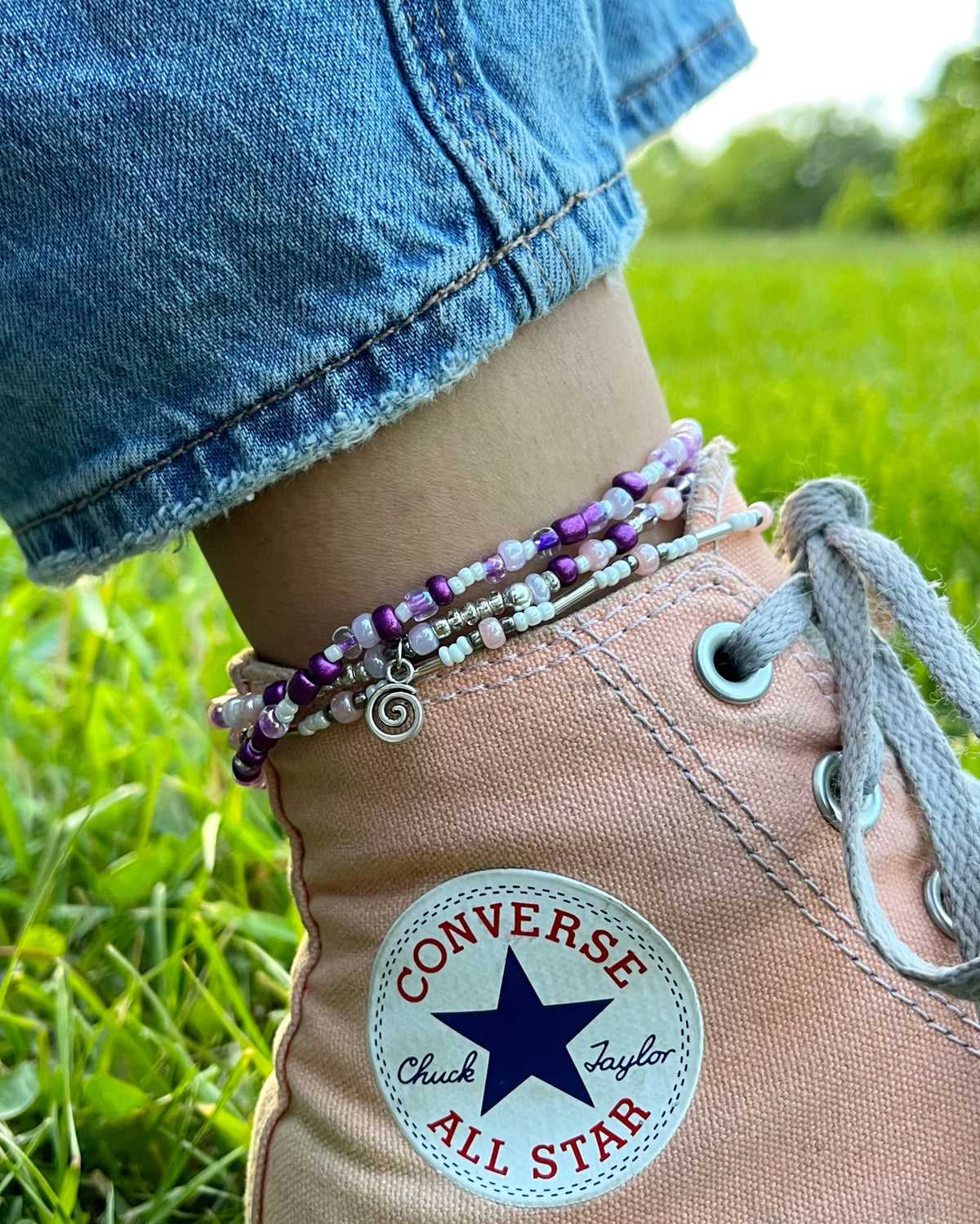 Lilac Spiral Anklet Set